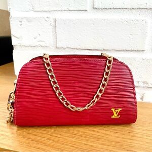Louis Vuitton Authentic Red Epi Dauphine PM Crossbody Bag